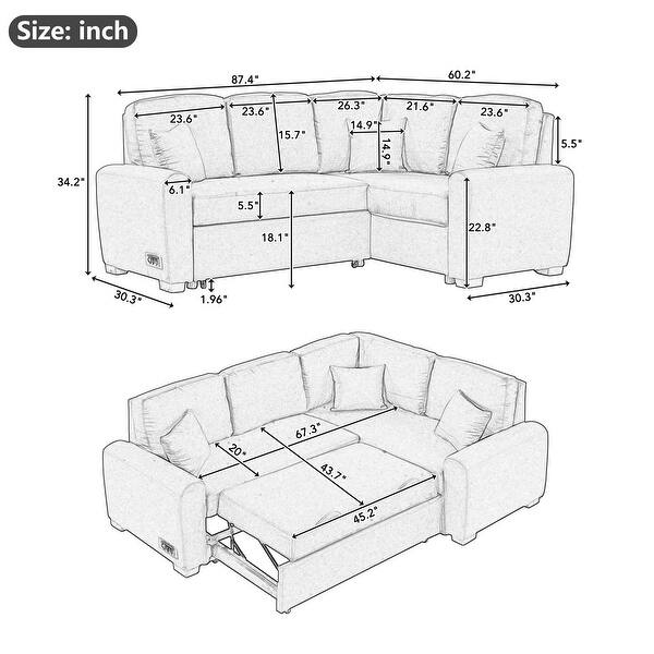 87.4"Sectional Sleeper Sofa with USB Charging Port Bed Bath & Beyond